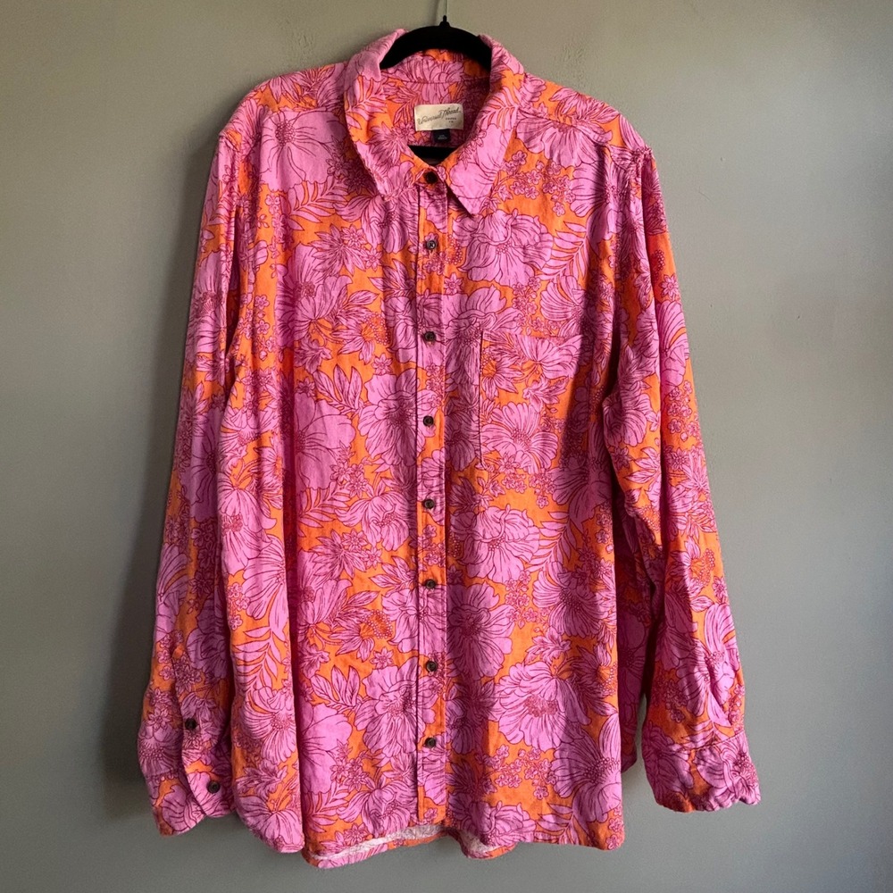 Universal Thread XXL Pink Orange Floral Linen Rayon Relaxed Button Down Shirt